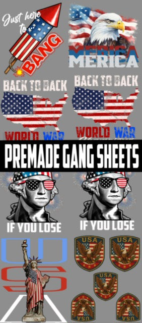 Ready to Order:  4th of July Pre-Made Gang Sheets